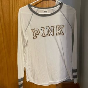 Victoria Secret Pink Gray, White, and Gold Long-Sleeve